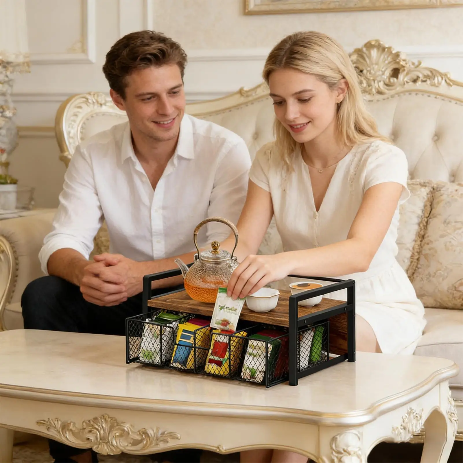 

Tea Organizer Vintage Teabag Display Drawer Tea Container For Counter Home Dorm Living Room Meditation Room Apartment Bar Women