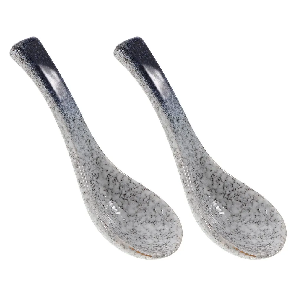 

2 Pcs Dessert Spoons Japanese Style Ceramic Soup Serving Asian Tableware Cooking Small