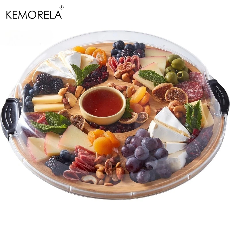 Bamboo Cutting Board Set with 5 Compartments Clear Locking Lid for Charcuterie Snacks And More - Kitchen Organization