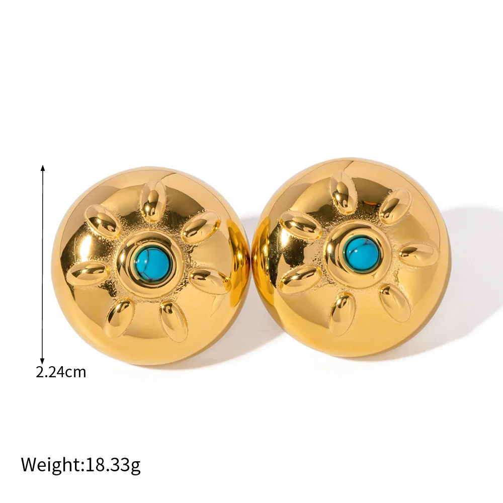 Stainless Steel PVD 18K Gold Plated Tarnish Blue Stone Buttom Stud Earrings For Woman Jewelry Wholesale Trendy