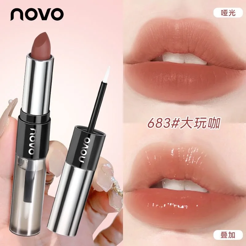 NOVO double-headed lipstick raincoat two-in-one velvet matte, not easy to stick to the cup, plain and white