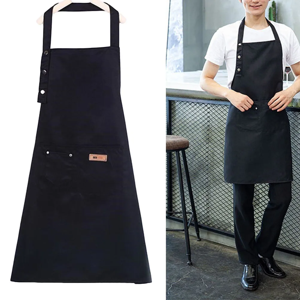 

Black Apron Solid Color Cotton Cooking Oil Proof Pinafore Hanging Neck Kitchen Bib Dustproof Adjustable Straps Cleaning