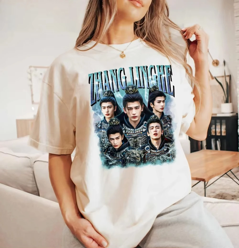 Zhang Linghe T-shirt Chinese TV Series Fan Merchandise Idol-style T-shirt Zhang Linghe 90s Retro T-shirt Fan Gift Breathable