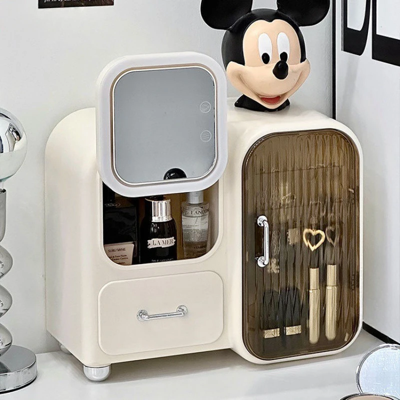 

Truck Cosmetic Organizer for Desktop, All-in-one Dust-proof Skincare Set with Lighted Mirror, Lipstick, and Makeup Box Storage