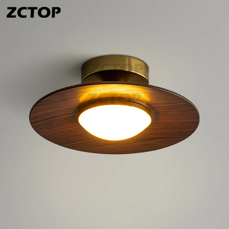 Retro-LED-Deckenleuchte mit Walnussholzmaserung, Schmiedeeisen-Kunst, für Flur, Gang, Balkon, Treppe, Deckenlampe, Restaurant-Kronleuchter