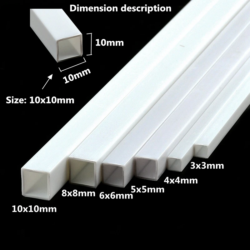 ABS Hollow Square Pipe Plastic Hollow Tube Diameter 3mm/4mm/5mm/6mm/8mm/10mm DIY Handmade Sand Table Material Model Building