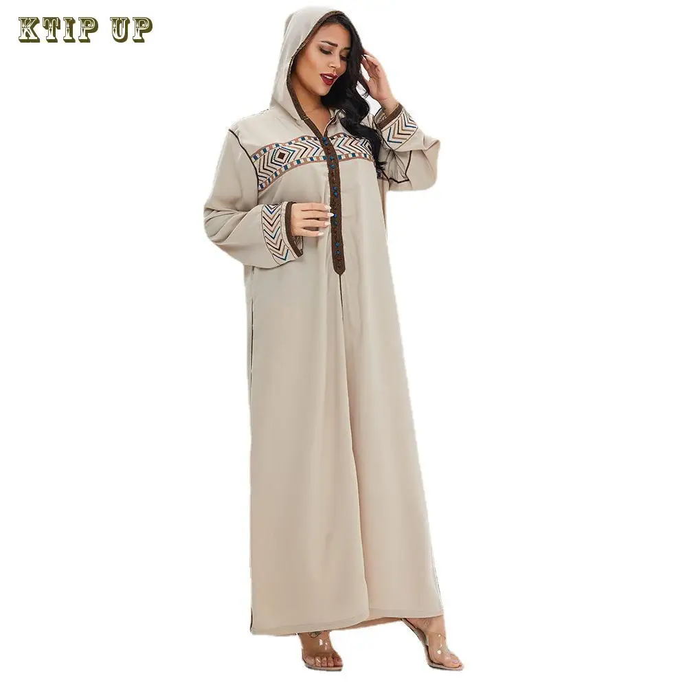 

Muslim Abaya Dress for Women, Moroccan Kaftan, Hooded Robe, Turkish Islamic Jalabiya, Dubai, Arabic, Champagne, Fall