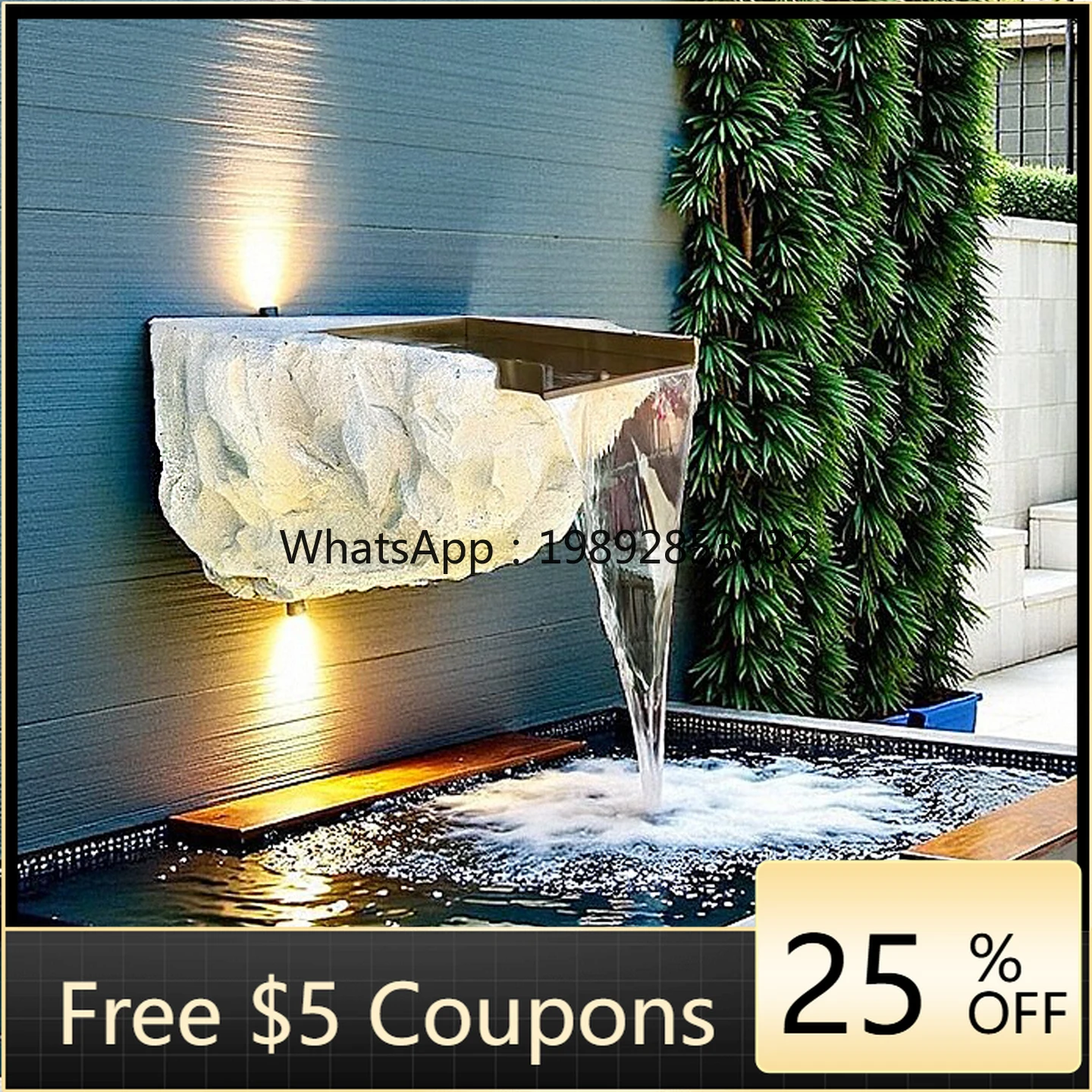 

Flowing Water Wall Fiberglass Stone Ornament Courtyard Water Curtain Wall Water Outlet Sink Decoration