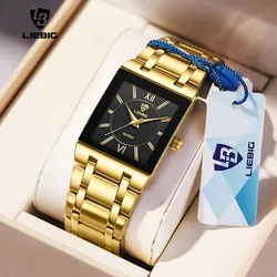 LIEBIG-reloj de pulsera de cuarzo dorado para hombre, cronógrafo de lujo con correa de acero inoxidable, resistente al agua, sencillo, de negocios