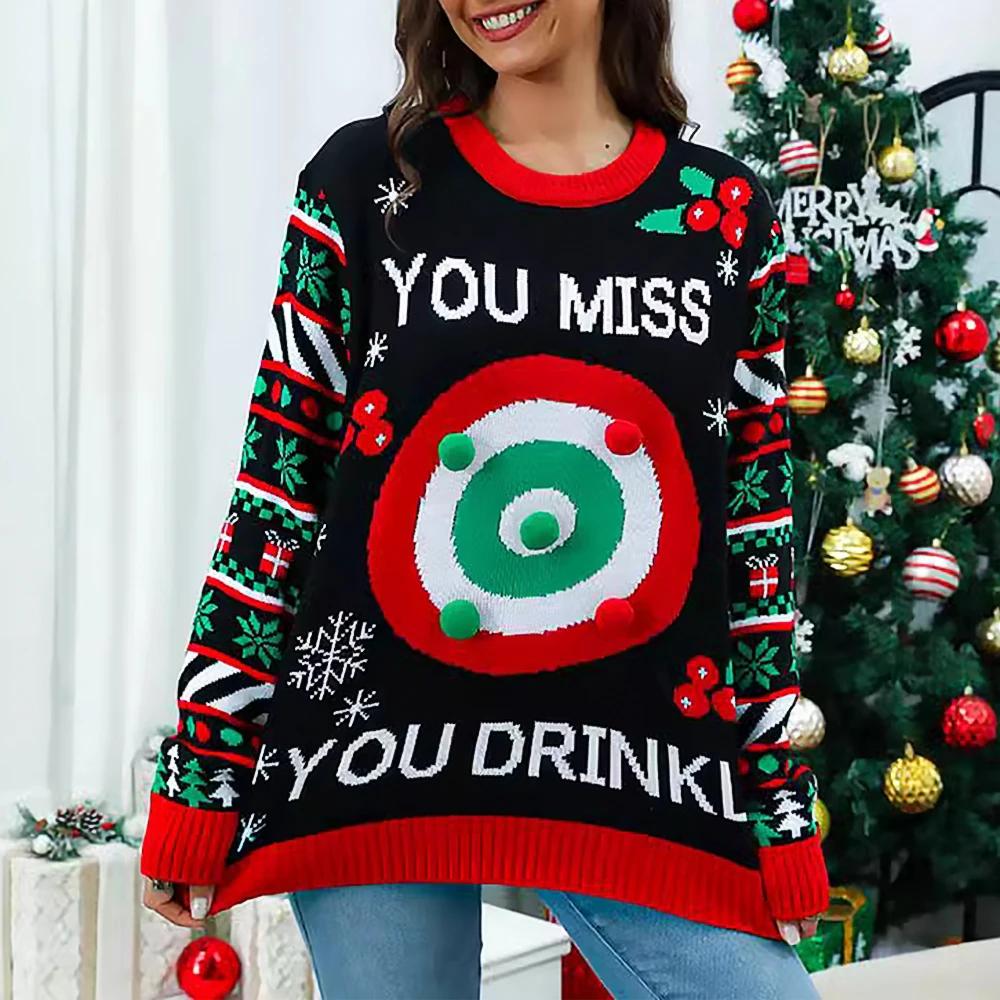 Kersttrui met lange mouwen voor dames Herfst Winter Nieuwe Europese Amerikaanse stijl Sticky Ball-gebreide kleding