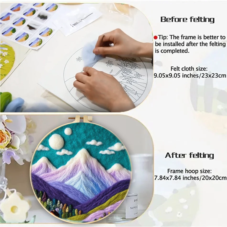 Needle Felting Kit For Beginner Wool Painting Kit DIY Felt Wool Needle Felt Set Tool Landscape Gift Picture For Home Decors