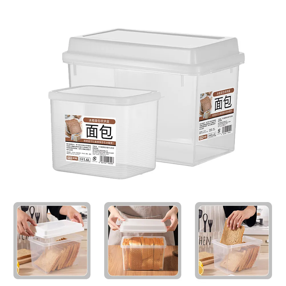 2Pcs Clear Plastic Bread Storage Box for Freshness Long-Lasting Preservation Dust-Proof Kitchen Countertop Refrigerator Bread
