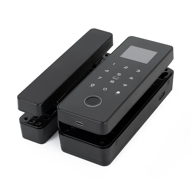 Fechadura com senha para porta de vidro FL100, sem perfuração, fechadura com impressão digital para escritório, para lojas, porta única e dupla, fechadura de porta de vidro