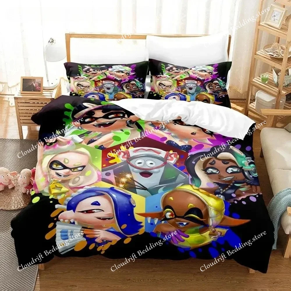 

Kawaii Game Splatoon 3 Bedding Set Single Twin Full Queen King Size Bed Set Aldult Boys Bedroom Duvet cover Sets