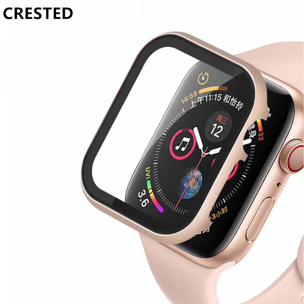 Cover for Apple Watch case 45mm 41mm 44mm 42mm 40mm 38mm Metal Aluminum Frame Bumper Tempered Glass Protector series 6 SE 5 8 7