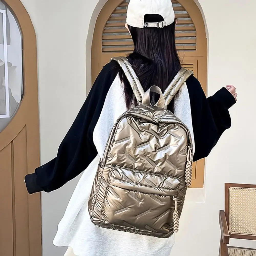 Solid Color Space Cotton Backpack Cloud Nylon Bubble Shoulder Bag Adjustable Shoulder Strap Knapsack Student Schoolbag
