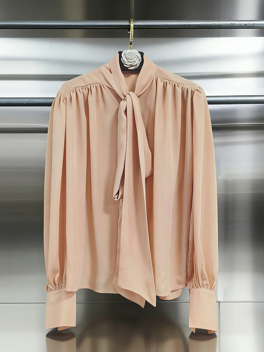 CHICEVER Solide Gespleißt Spitze Up Hemd Weibliche Stehkragen Langarm Lose Elegante Intellektuelle frauen Shirts Herbst Mode