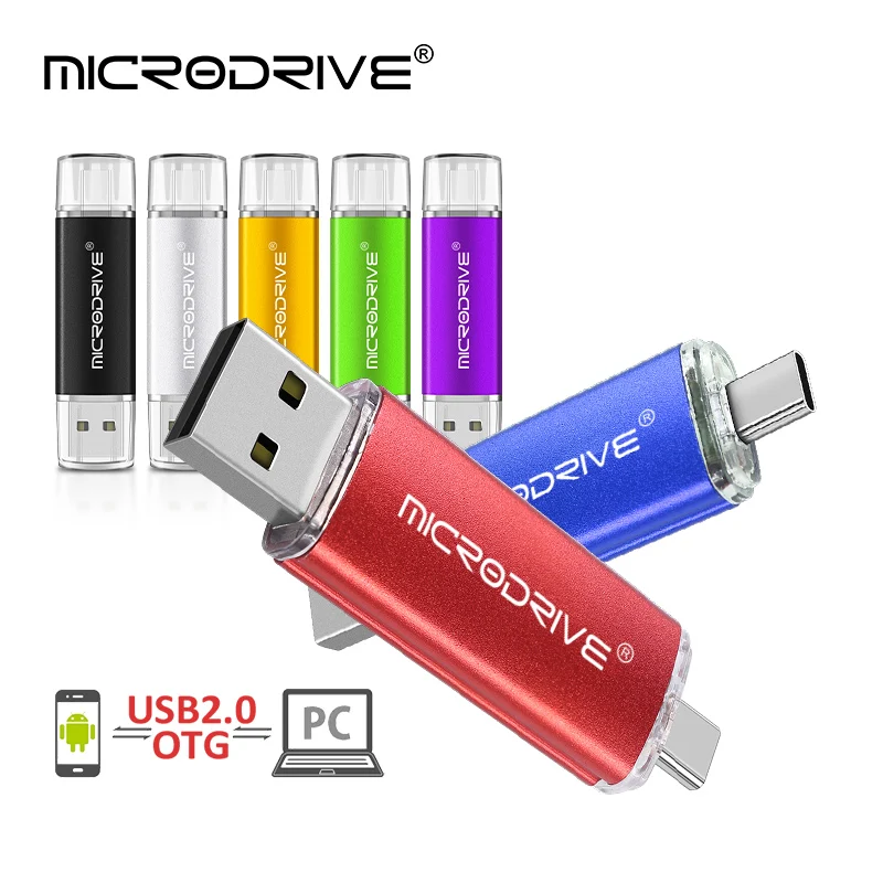 Pendrive OTG 2 em 1 Tipo C USB 2.0 Flash Drive 128MB 256MB 64GB Cle USB Memória USB Metal Stick 32GB 8GB Pen Drive para Android