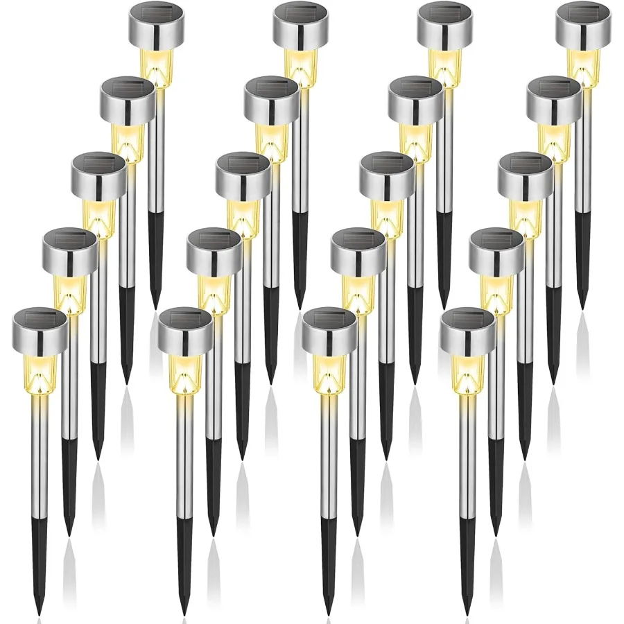 

Солнечные дорожные фонари, 20 упаковок, нержавеющая сталь, IP44, водонепроницаемые, с автоматическим включением и выключением, наружные светодиодные солнечные ландшафтные фонари для сада, двора, патио