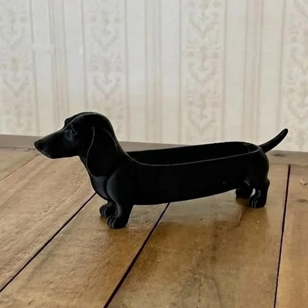 

Ornaments 3D Printed Dachshund Storage Tray Plastic Animal Sausage Dog Planter Funny Tabletop Organizer Figurine Living Room