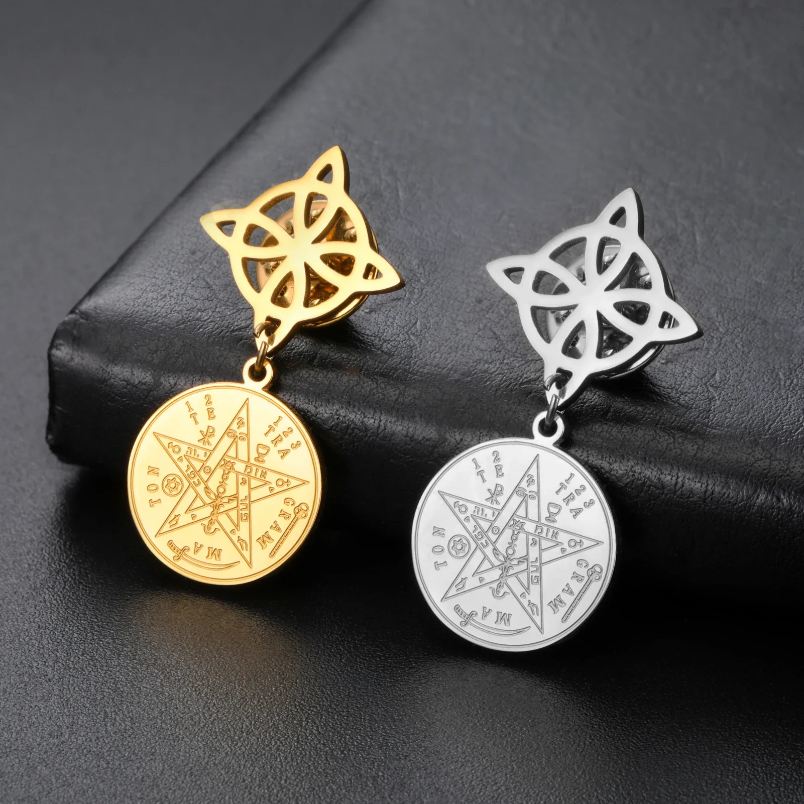 Talisman Witch Knot Pentagram Stainless Steel Badge Brooch for Men and Women Witchcraft Gifts
