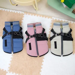 Pet Dog Jacket with Harness Padded Winter Warm Dog Clothes Reflective Puppy Cat Vest Zipper Jacket Pet Down Coat Chihuahua Coat