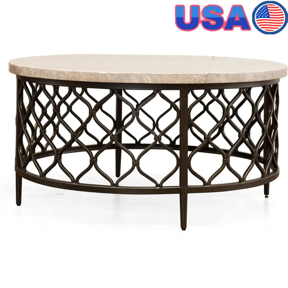 

Furniture Roland White Marble Top Cocktail Table Round Stone Bronze Metal Base Frame Modern Design Living Room Coffee Table
