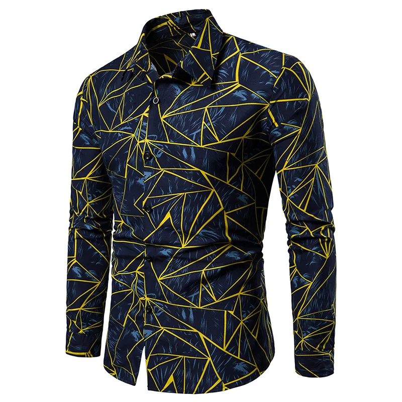 Men's Geometric Print Colorblock Long Sleeve Shirt Jacket Cardigan Top Stylish Men's Clothing