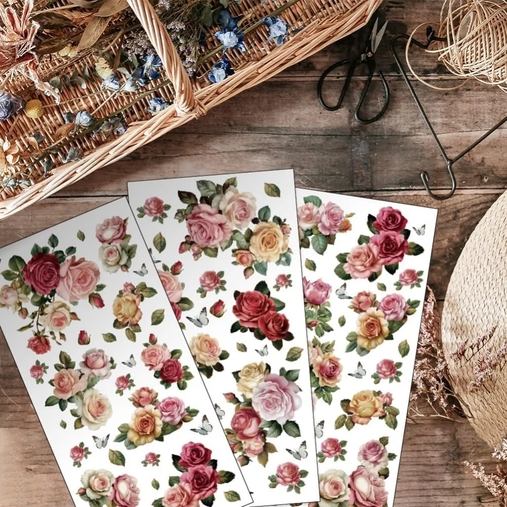 3pcs/Set Flower Rub on Transfers for Furniture and Crafts 6x12 Inch Colorful Roses Decals Small Florals Transfer Stickers view 4