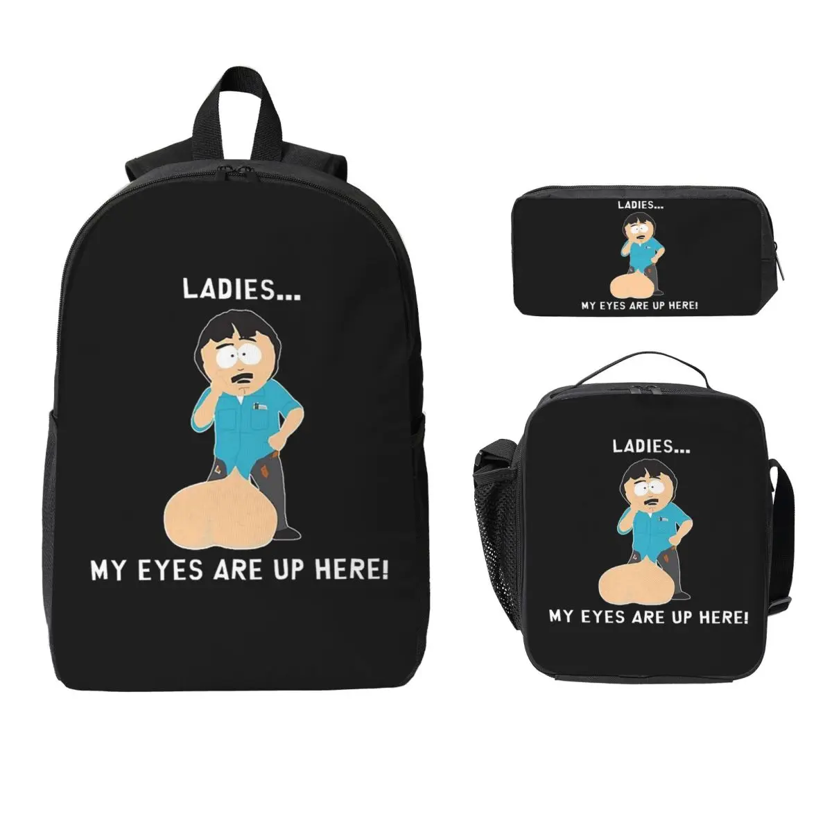 

Randy Marsh Ladies My Eyes Are Up Here Backpack BookBag School Bag Laptop Shoulder Bags 3ps Insulated Lunch Bag Pencil Case