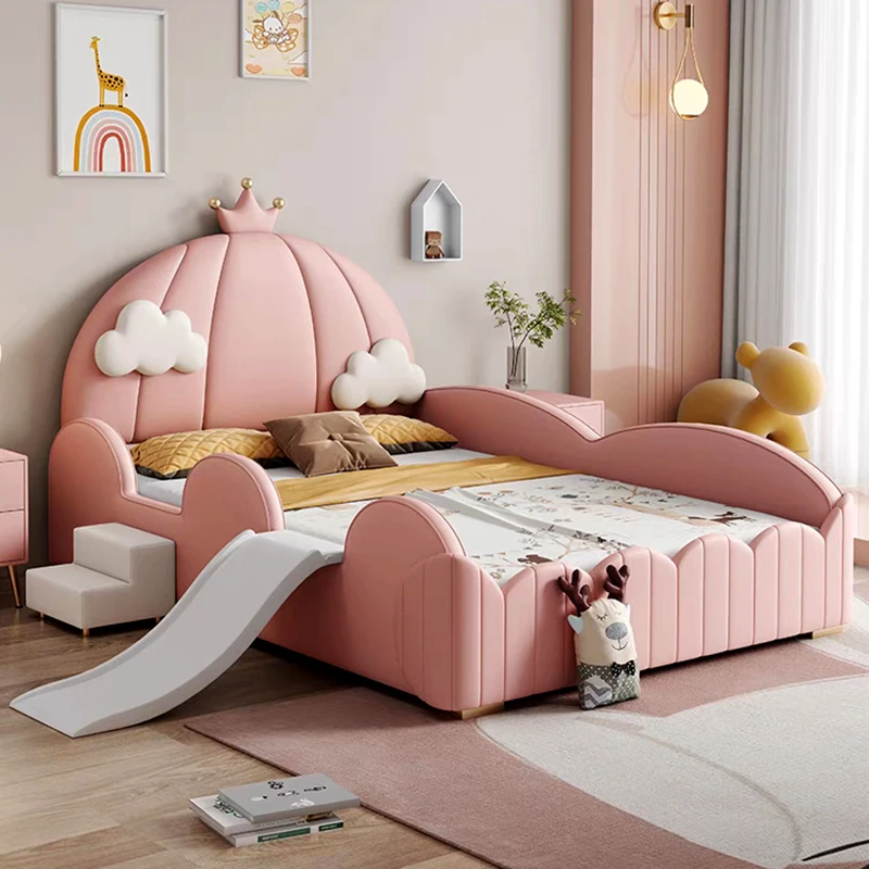 # Children's Bed Girl Princess Childlike Cartoon Economical Nordic Girl Bedroom Pink Single Bed
