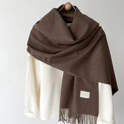 Luna & Dolphin feminino inverno cor sólida cachecol imitação de caxemira macio marrom branco quente malha de lã ins pescoço pashmina grande xale