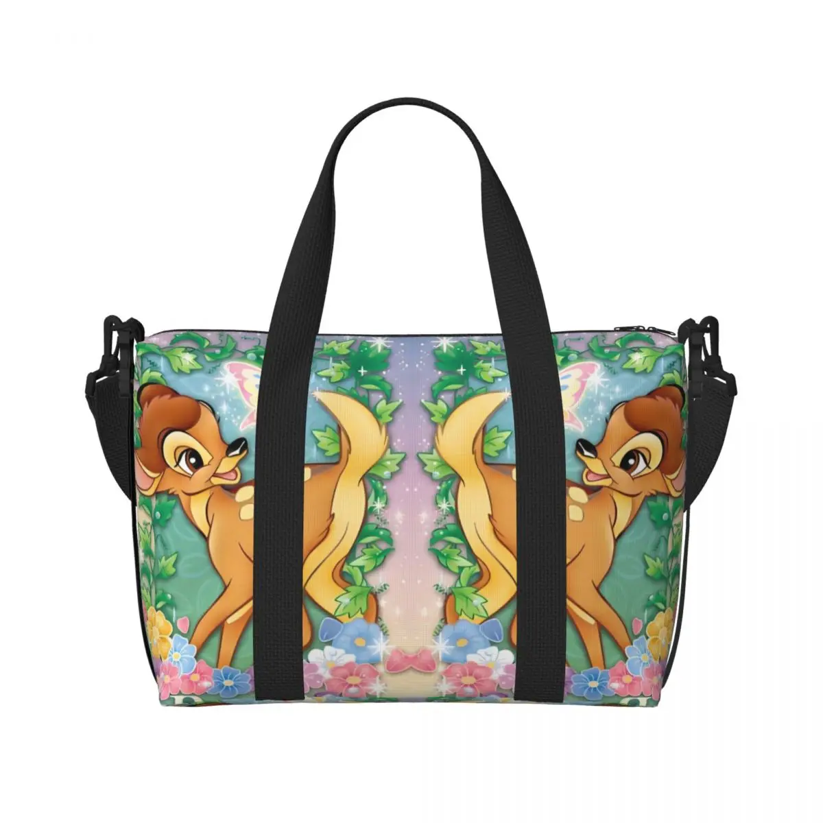 

Custom Bambi Beach Tote Bag Women Extra Large Gym Carry On Kawaii Cartoon Anime Travel Shopping Bags