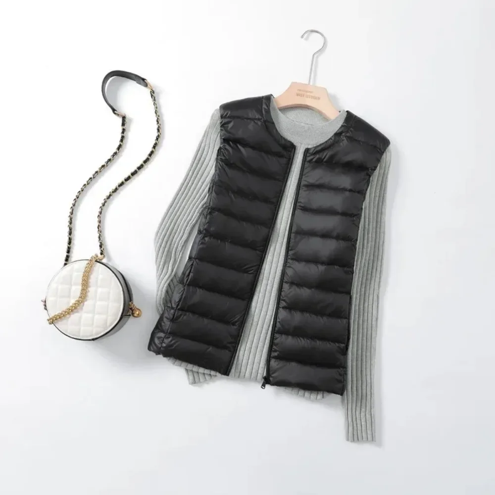 Ultralight Thin Packable Down Sleeveless Jacket Female O-Neck Casual Fashion Down Zipper Vest Coats 2024 New Women Autumn Winter