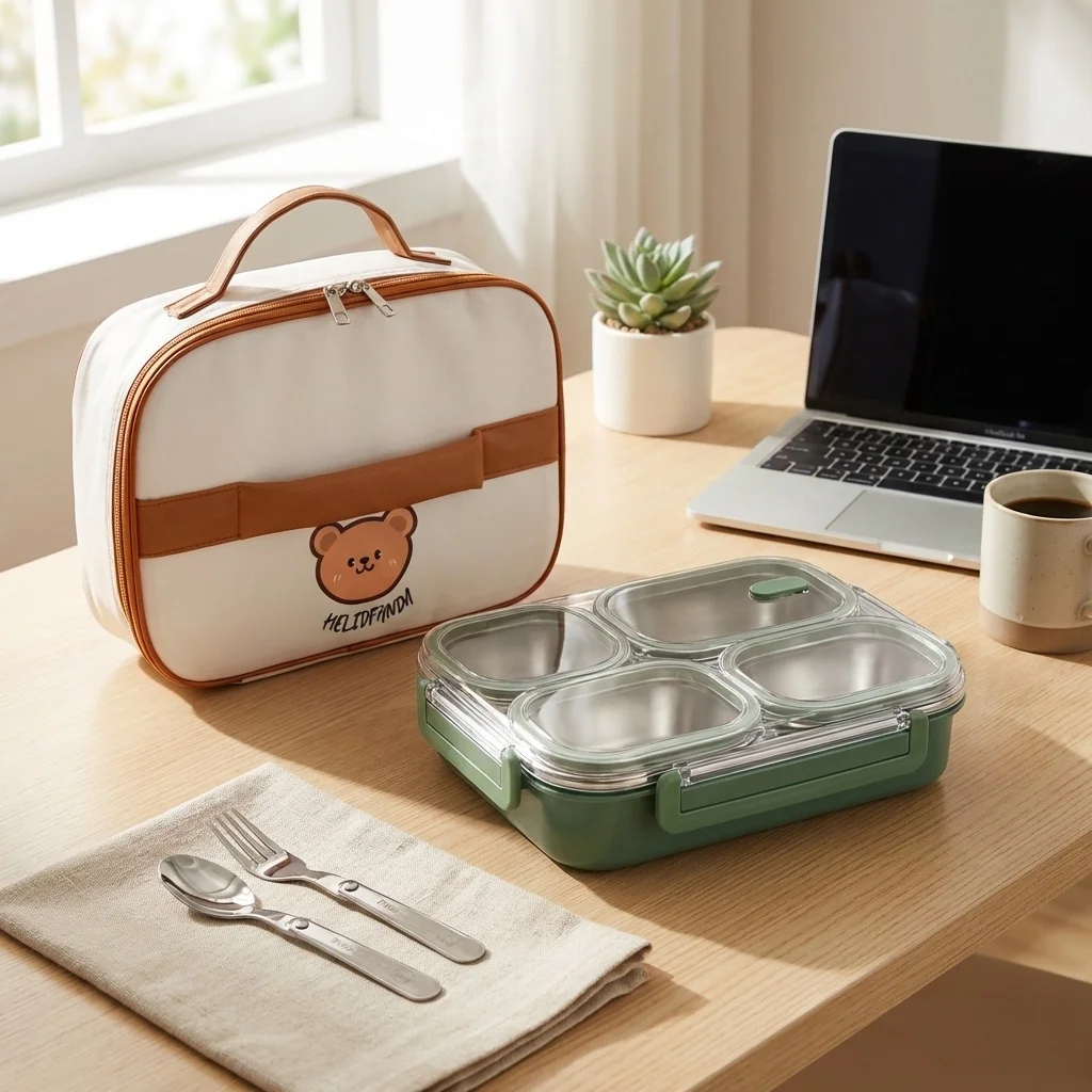 900/1200ML Portable 304 Stainless Steel Divided Lunch Box Large Capacity Sealed Food Container for Students Adult Microwave Safe