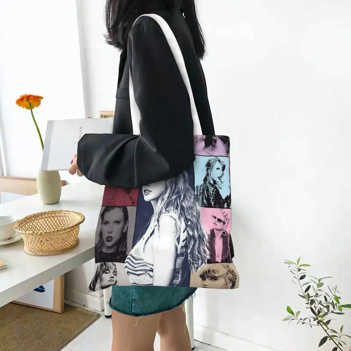 The Eras Tour Shopping Bags Canvas The Tote Bag Folding Shopping Bag Ladies Shoulder Casual Tote Travel Handbag