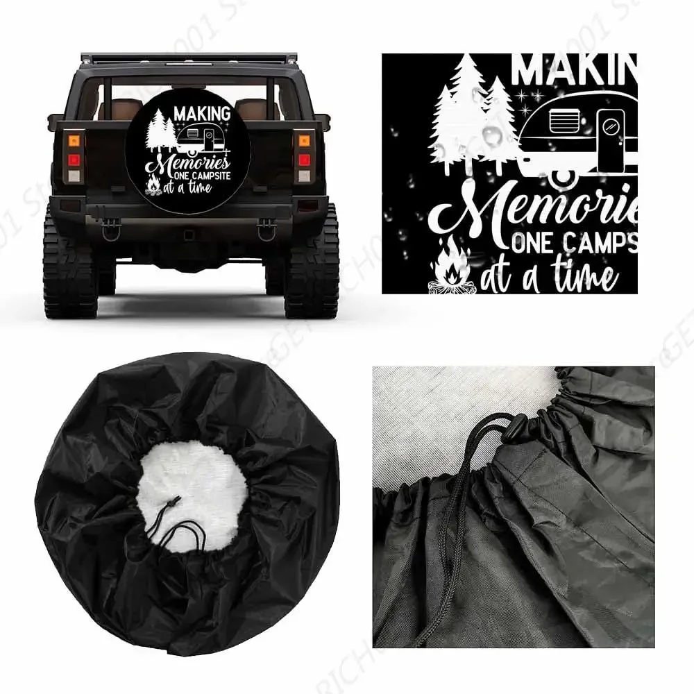 Camping Spare Tire Cover Making Memories One Campsite at a Time Weatherproof Universal Wheel Protectors Camper Tire Covers