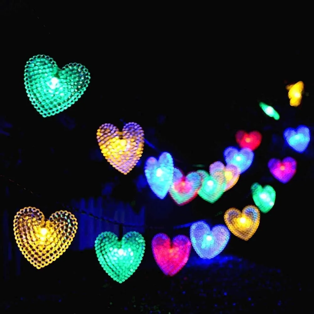 Solar Heart String Lights Waterproof Heart-Shaped 8 Mode Solar Starry Lighting Christmas Fairy String Light Valentine's Day
