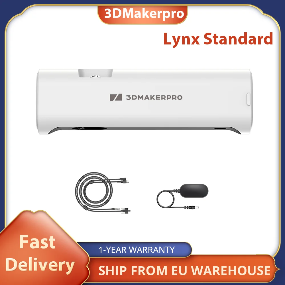 3DMakerpro Lynx Standard 3D Scanner Standard Edition, 0.10mm Accuracy, 0.30mm Resolution, 10fps Frame Rate, Class 1 White Light