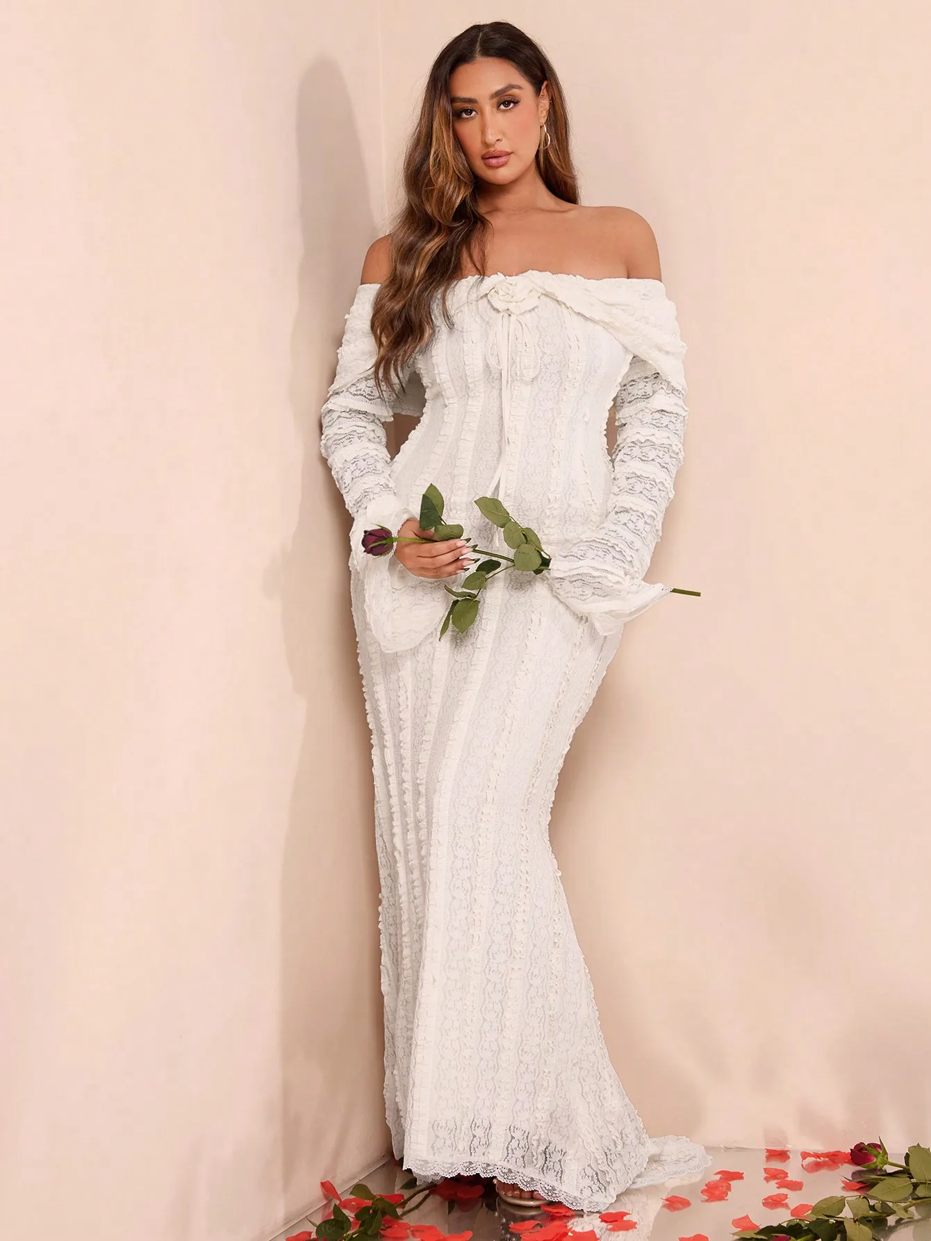 

Women's Plus Size Lace Off Shoulder Long Sleeve Mermaid Dress for Party