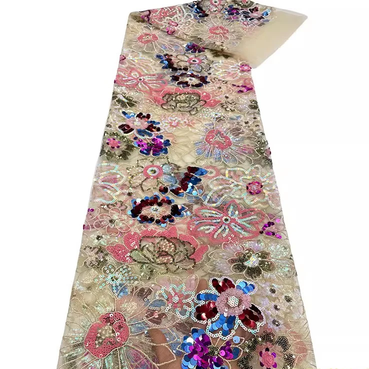 

1yard Colorful sequin embroidery tissu DIY Wedding Dress Cheongsam fabrics for sewing luxury Gauze Fabric