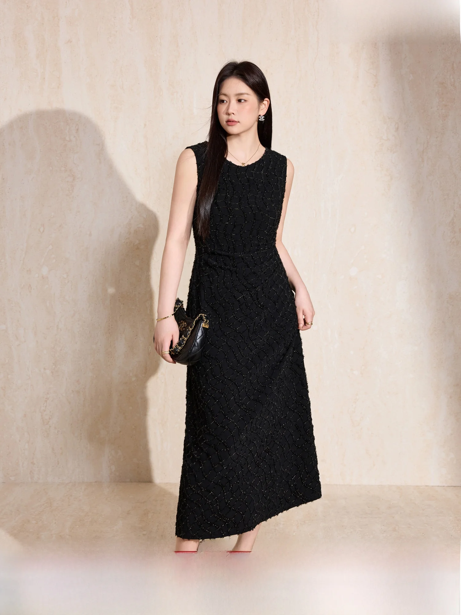 Bla Ele Tamanho Grande Dr Feminino com Borla de Teal Dourado Corte 3D redondo Ne Svel Long Dr Outono Novo Sle