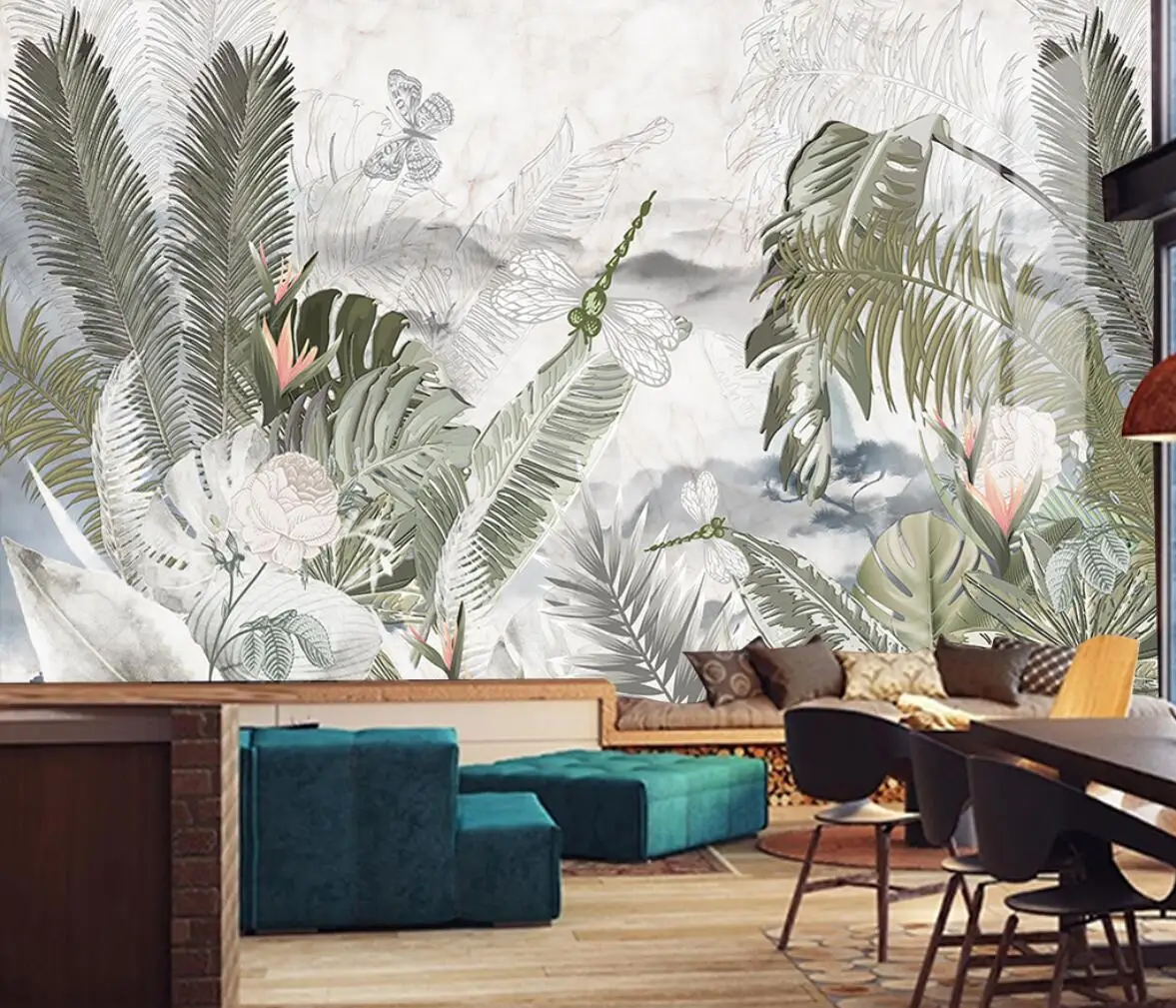 

Custom murals wallpaper retro hand-painted 3D plants rainforest leaves background wall photos home decor 3d wallpaper