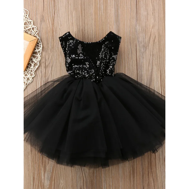 

2025Новый стиль, сетчатое платье принцессы без рукавов с пайетками для маленьких девочек
