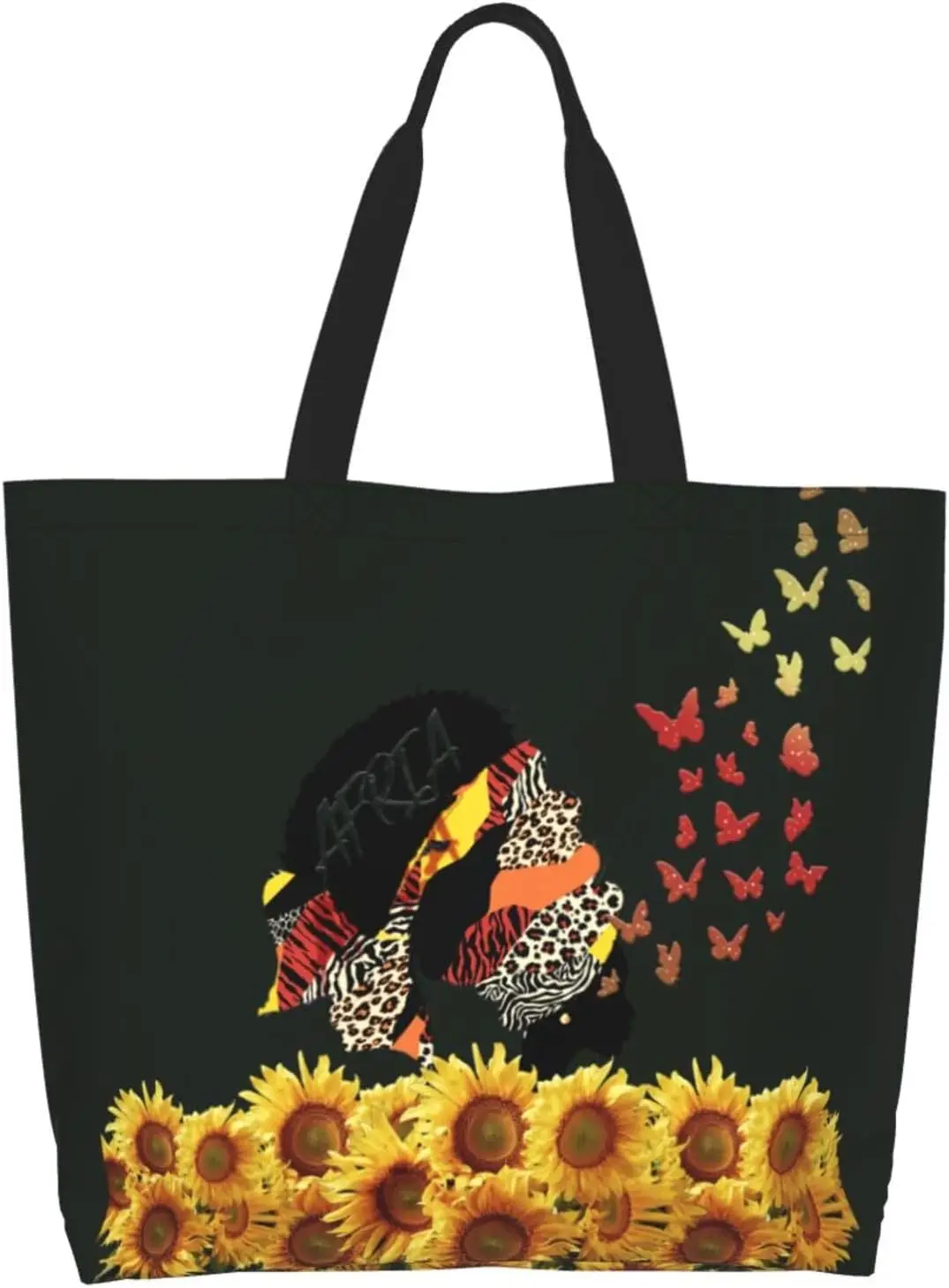 Girasoli e donne afroamericane farfalla borsa a tracolla Afro borse da donna manico di stoccaggio borsa per la spesa borsa portatile da donna