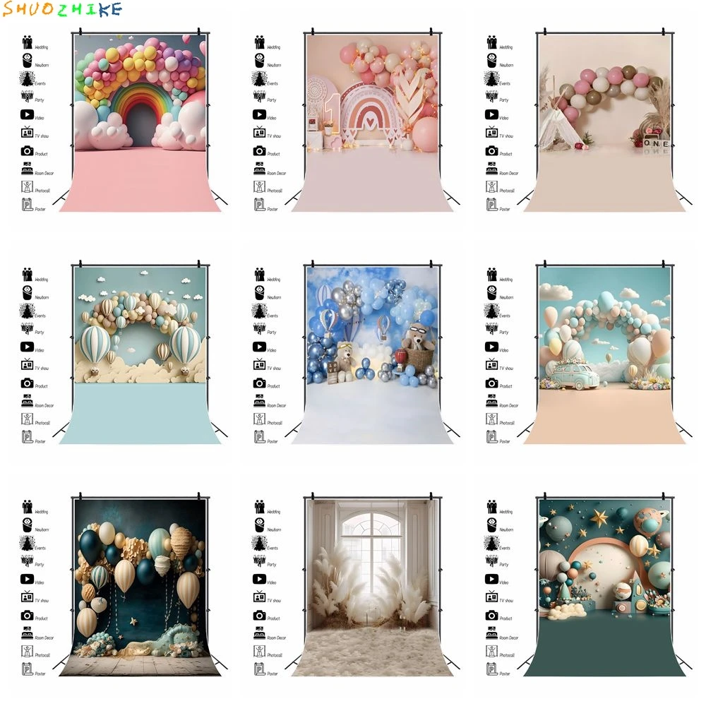 

Baby 1st Birthday Photography Backdrop Boy Girl Baby Shower Balloons Cake Smash Party Photo Background Wall Decor Photo Studio