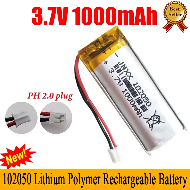 New 3.7V 1000mah 102050 Lipo Cells Lithium Polymer Rechargeable Battery for MP3 GPS Recording Pen LED Light Beauty Instrument