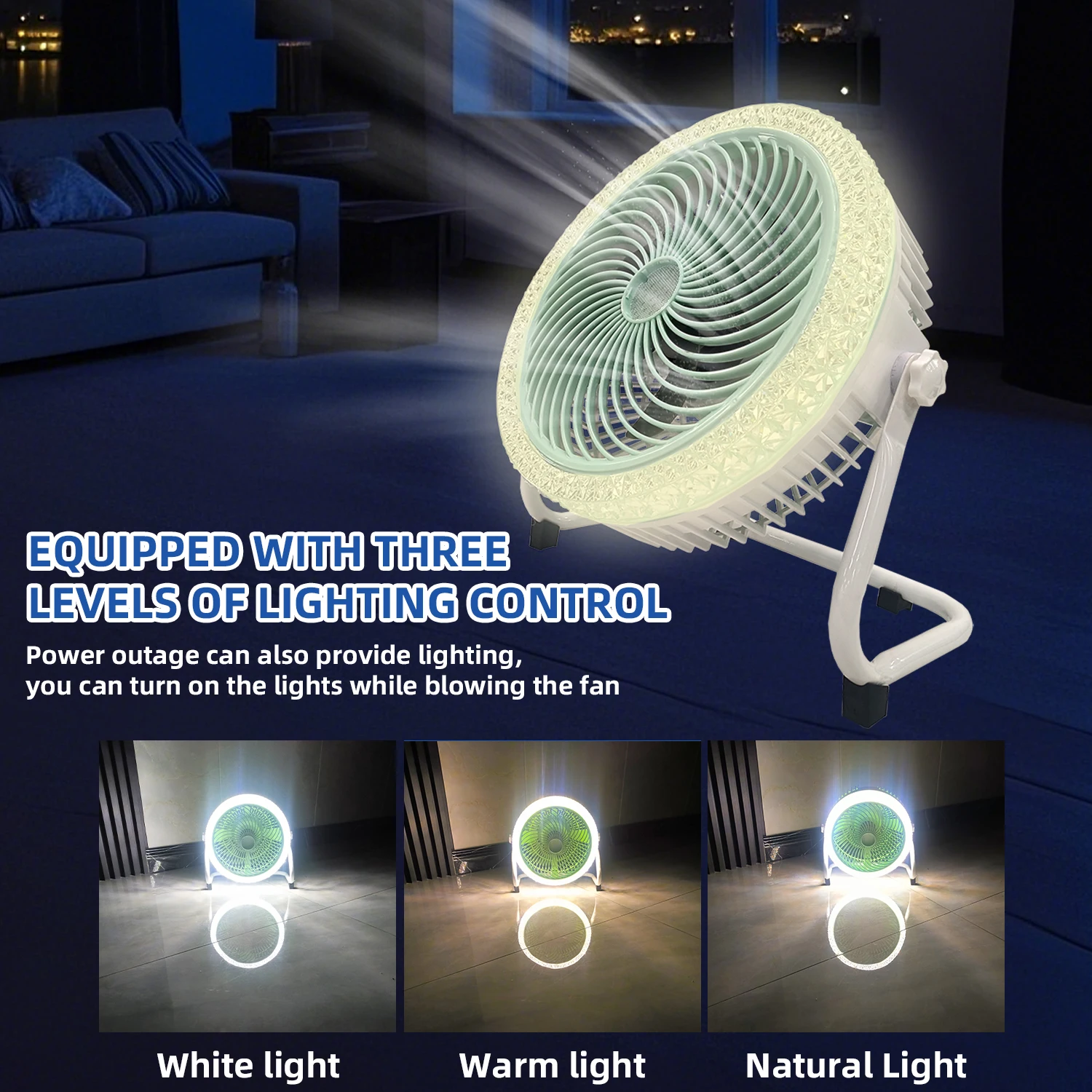 Rechargeable Solar Powered Camping Fan with LED Light Portable Battery Operated Tent Fan Outdoor Cooling Fan with Solar Panel