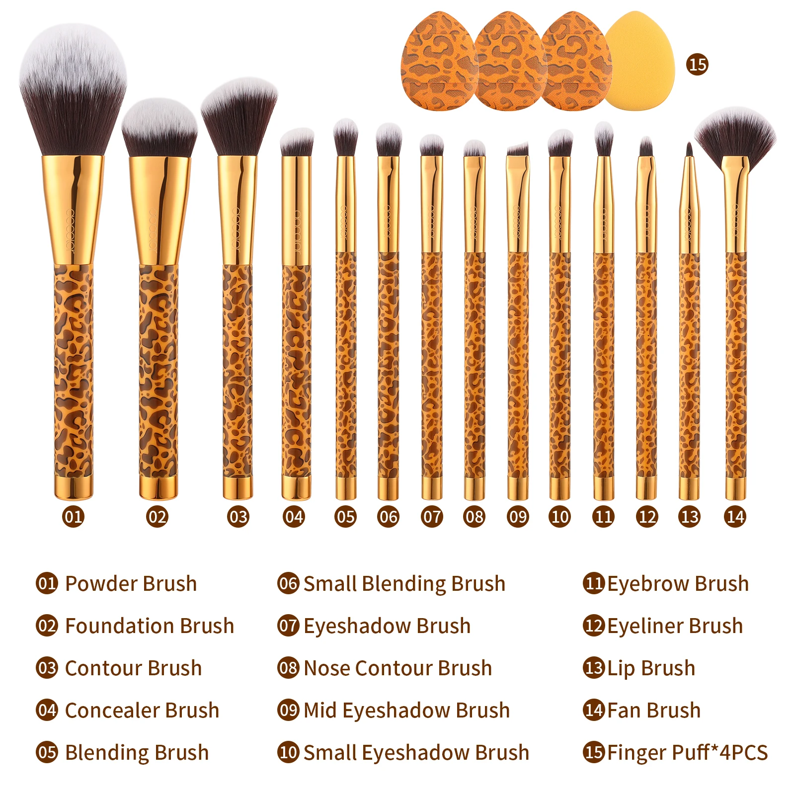 Docolor NEW Makeup Brushes Set 14pcs Eyeshadow Foundation Women Professional Blush Beauty Cosmetics Tool With 4PCS Powder Puff