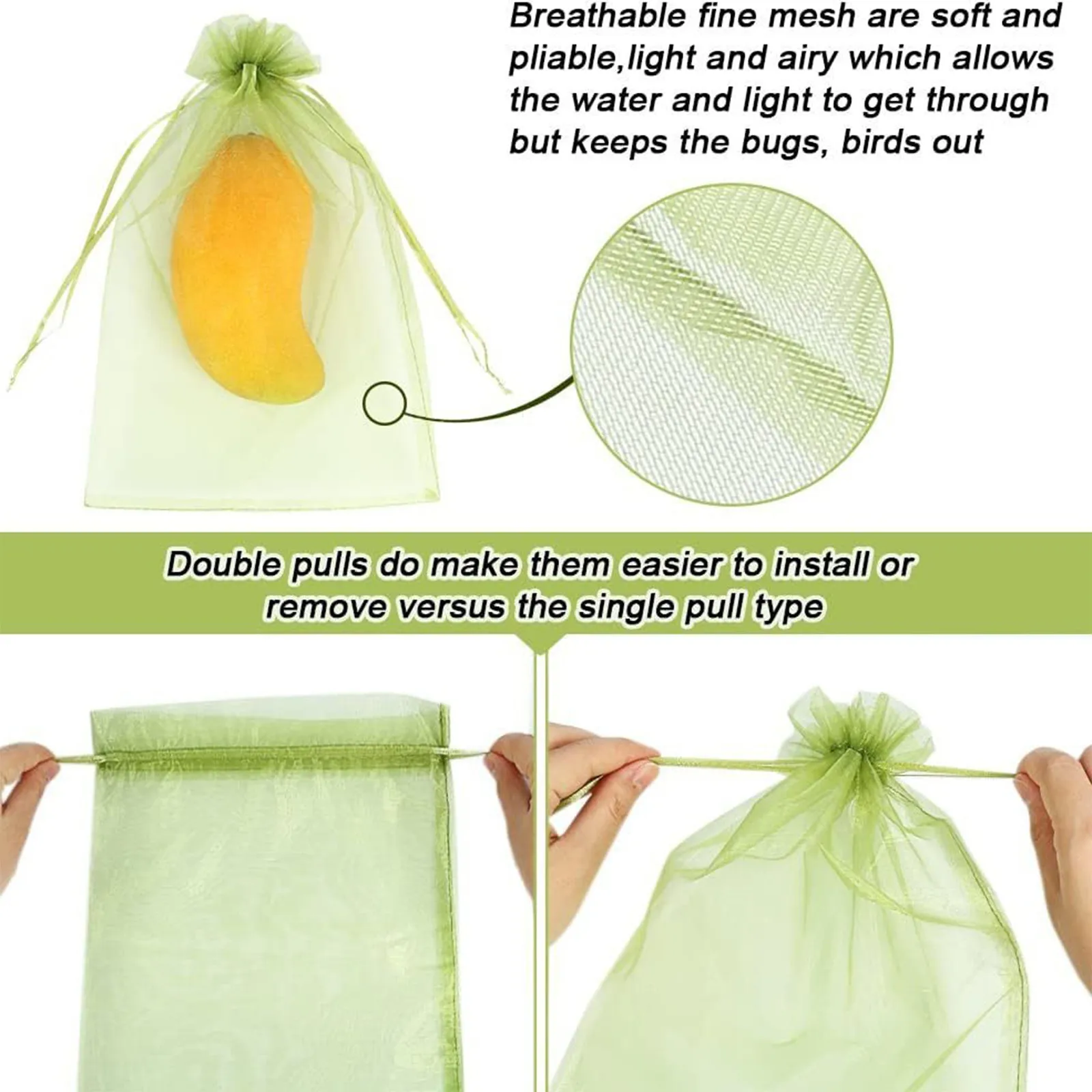 Reusable Fruit Protections Bags Netting Cover Drawstring Fruit Vegetable Insect Proof Mesh Bags Plant Grow Bags Practical Gadget